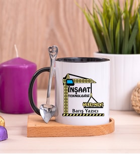 İnşaat Teknolojisi Öğretmeni Ahşap Altlıklı Siyah Kupa Bardak