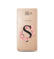 Pembe Çiçekli Harf Tasarım Süper Şeffaf Silikon Telefon Kılıfı Samsung C9  Ş-Har