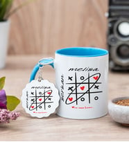 Aşk Her Zaman Kazanır Mavi Kupa Bardak Ve Anahtarlık Set