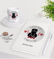 BK Gift Kişiye Özel Acil Tıp Teknisyeni Beyaz Defter Kalem Türk Kahvesi Fincanı Seti-4 (Model 1)