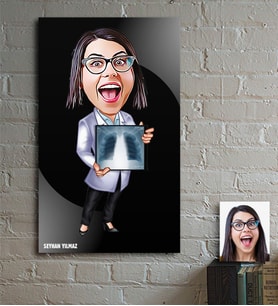 BK Gift Kişiye Özel Bayan Radyolojist Karikatür Ahşap Tablo - 1