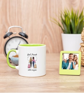 Best Friends İki İsimli Yeşil Kupa Bardak ve Yeşil Mini Fotoğraf Çerçevesi
