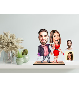 Kişiye Özel Sevgililer Karikatür Ahşap Biblo