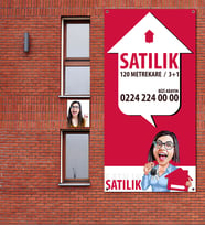BK Gift Kişiye Özel Karikatür Satılık  Kiralık Afiş Branda 1 Metre X 2 Metre Model 2