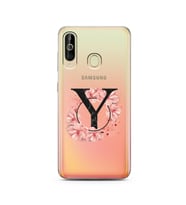Pembe Çiçekli Harf Tasarım Süper Şeffaf Silikon Telefon Kılıfı Samsung A60 Y-Har