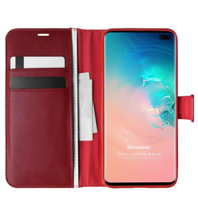 Microsonic Samsung Galaxy S10 Plus Kılıf Delux Leather Wallet Kırmızı