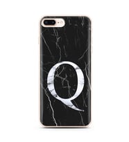 Iphone 8 Plus Siyah Mermer Harf Tasarımlı Telefon Kılıfı Q-Harfi 
