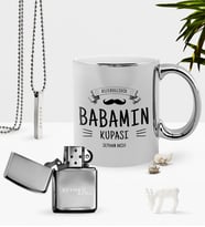 BK Gift Kişiye Özel Babamın Kupası Krom Kupa Benzinli Çakmak Kolye Seti (Model 1)