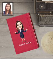 Kişiye Özel Öğretmen Karikatürlü   Kırmızı Defter Bayan-4