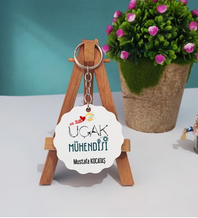 Mesajlı Uçak Mühendisi Tasarımlı Kişiye Özel Hediye Uçak Mühendisi Ahşap Anahtarlık