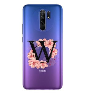 Pembe Çiçekli Harf Tasarım Süper Şeffaf Silikon Telefon Kılıfı Xiomai Redmi 9 W-