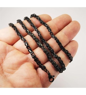 3,5mm İnce Kral Çelik Erkek Kolye Zincir Siyah Model