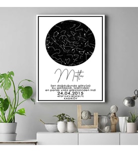 Kişiye Özel Doğum Günü Yıldız Haritası Siyah Beyaz Tasarım Poster