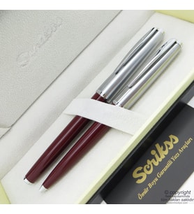 Scrikss 78 Bordo Roller Kalem + Tükenmez Kalem Seti  Scrikss Metropolis  İsme Özel Kalem  Hediye Kalem