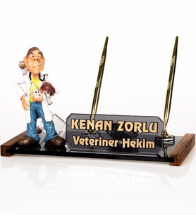 Veteriner Biblolu Masa İsimliği Hediye Masaüstü Kristal İsimlik