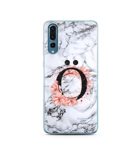 Mermer Çiçekli Harf Tasarım Süper Şeffaf Silikon Telefon Kılıfı Huawei P20 Pro  
