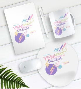 BK Gift Kişiye Özel Yeni İşinde Başarılar Dilerim Defter Kalem Kupa Mouse Pad Seti-2 (Model 1)