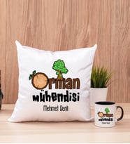 Orman Mühendisi Kare Yastık ve Siyah Kupa Bardak