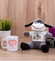 Sevgiliye Hediye Kalpli Beyaz Kupa Bardak ve Peluş Eşek
