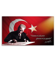 ''Güner Ofis'' Atatürk Tablosu Deri Üzerine Kanvas Tablo 80x130