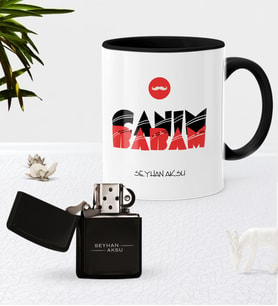 BK Gift Kişiye Özel Canım Babam Siyah Kupa Bardak Benzinli Metal Çakmak Seti-5 (Model 1)