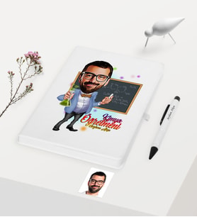 BK Gift Kişiye Özel Bay Kimya Öğretmeni Temalı Karikatürlü Beyaz Defter Kalem Hediye Seti - 1