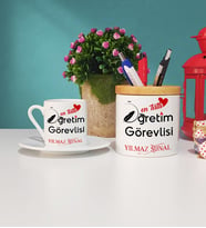 Mesajlı Öğretim Görevlisi Türk Kahvesi Fincanı ve Kalemlik Hediye Seti