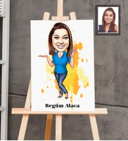 Kişiye Özel İş Kadını Karikatürlü  Ahşap Tablo 30x47 Bayan-11