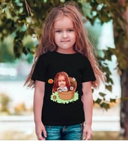 BK Gift Kişiye Özel Kız Çocuk Karikatürlü Siyah T-Shirt-10 (Siyah)