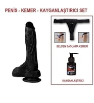 LilituShop 20,5 cm Belden Bağlamalı Realistik Siyahi Penis + Kemer + Kayganlaştırıcı