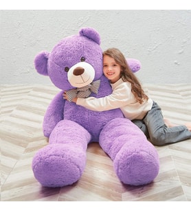 SOLEMIA-  Sevgiliye HEDİYE- 160 cm İthal Kumaş Papyonlu DEV Boy Peluş Ayı (Mor)