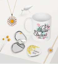 BK Gift Kişiye Özel Valide Sultan Kupa Kalp Ayna Papatya Kolye Bileklik Seti - 3 (Model 1)