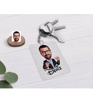 BK Gift Kişiye Özel Erkek Karikatürlü Şeffaf Pleksi Anahtarlık-50 (Beyaz)