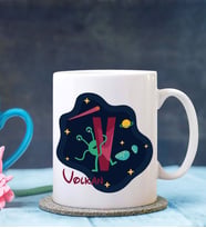 Kişiye Özel V Harfi Temalı Space Tasarımlı Beyaz Kupa