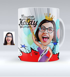 BK Gift Kişiye Özel Bayan Güzellik Kraliçesi Karikatürlü Beyaz Kupa Bardak  1