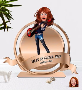 BK Gift Kişiye Özel Kadın Animasyon Karikatürlü 3D Ahşap Biblo Plaket-12 (Beyaz)
