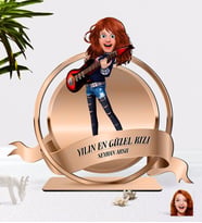 BK Gift Kişiye Özel Kadın Animasyon Karikatürlü 3D Ahşap Biblo Plaket-12 (Beyaz)
