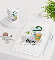 BK Gift Kişiye Özel Eczacı Beyaz Defter Kalem Türk Kahvesi Fincanı Seti-6 (Model 1)