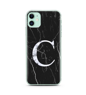 Iphone 11 Siyah Mermer Harf Tasarımlı Telefon Kılıfı C-Harfi 
