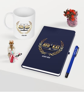 BK Gift Kişiye Özel Avukat Temalı Lacivert Defter Kalem Kupa Seti - 1 (Model 1)