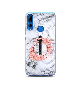 Mermer Çiçekli Harf Tasarım Süper Şeffaf Silikon Telefon Kılıfı Huawei Y9 Prime 