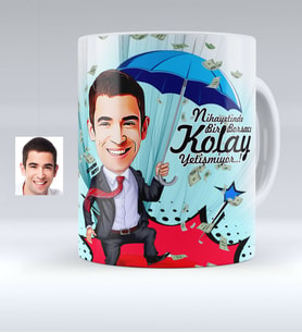BK Gift Kişiye Özel Bay Borsacı Karikatürlü Beyaz Kupa Bardak  1
