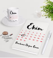 BK Gift Kişiye Özel Doğum Günü Takvim Beyaz Defter Kalem Türk Kahvesi Fincanı Seti-2 (Model 1)