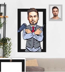 Kişiye Özel Berber Karikatürlü 3D Ahşap Tablo 30x47 Bay-1