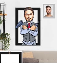 Kişiye Özel Berber Karikatürlü 3D Ahşap Tablo 30x47 Bay-1