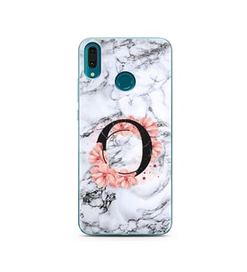 Mermer Çiçekli Harf Tasarım Süper Şeffaf Silikon Telefon Kılıfı Huawei Y9 2019 O