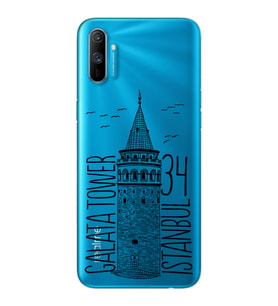 Galata Tasarımlı Süper Şeffaf Silikon Telefon Kılıfı Oppo Realmi C3