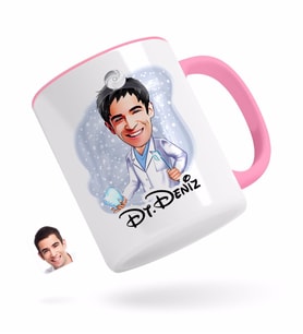 BK Gift Kişiye Özel Erkek Diş Hekimi Karikatürlü Pembe Kupa Bardak-3