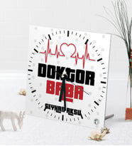 BK Gift Kişiye Özel Doktor Baba Masaüstü Kare Cam Saat-2 (Beyaz)