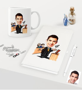BK Gift Kişiye Özel Bay Avukat Karikatürlü Beyaz Defter Kalem Kupa Seti - 3 (Model 1)